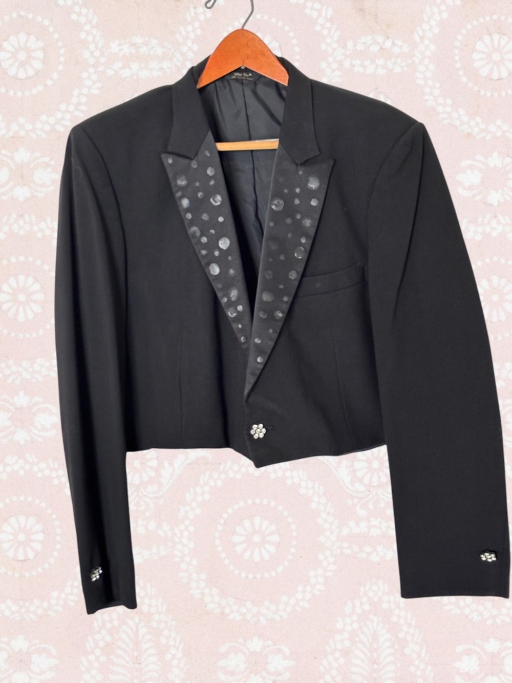 Unisex Vintage Black Cropped Tuxedo Jacket